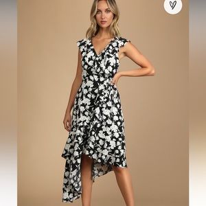 Lulus All the Lovely Days Black Floral Print Asymmetrical Wrap Dress